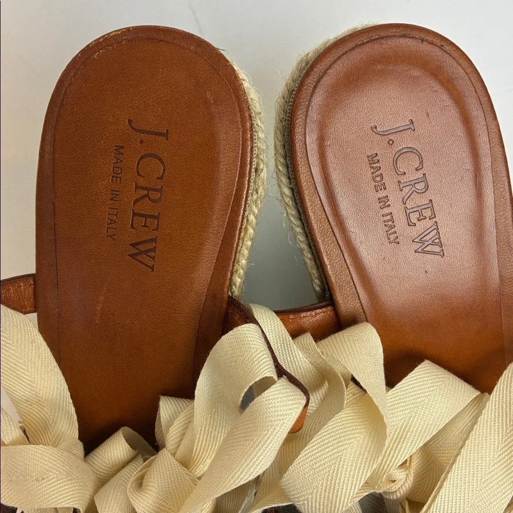 J.Crew Italian Leather Wedge Espadrilles Shoes Ballerina Straps 7 Vacation NWOB
